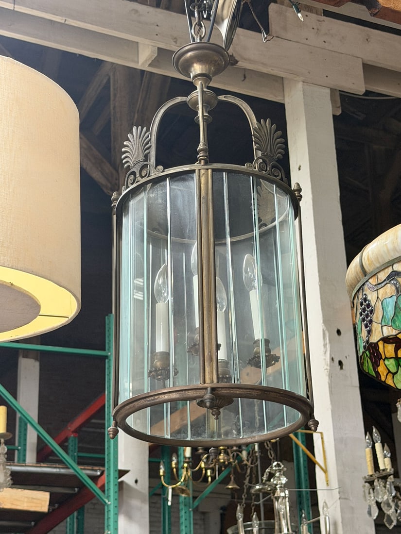 Reclaimed vintage 4-light bronze stairwell or entry pendant light fixture (1 of 3)