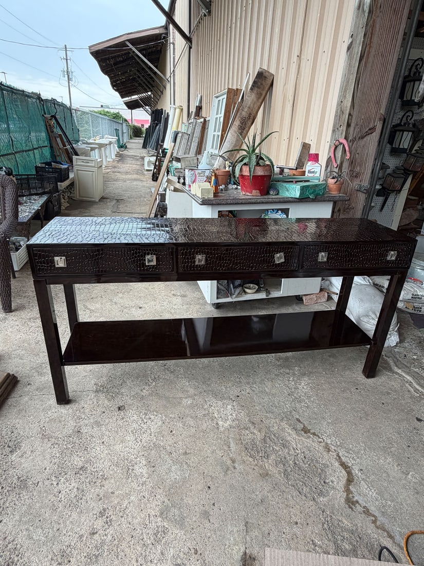 Faux alligator console: Faux alligator console. Measurements: 71"w x 44 1/2" t x 18"d