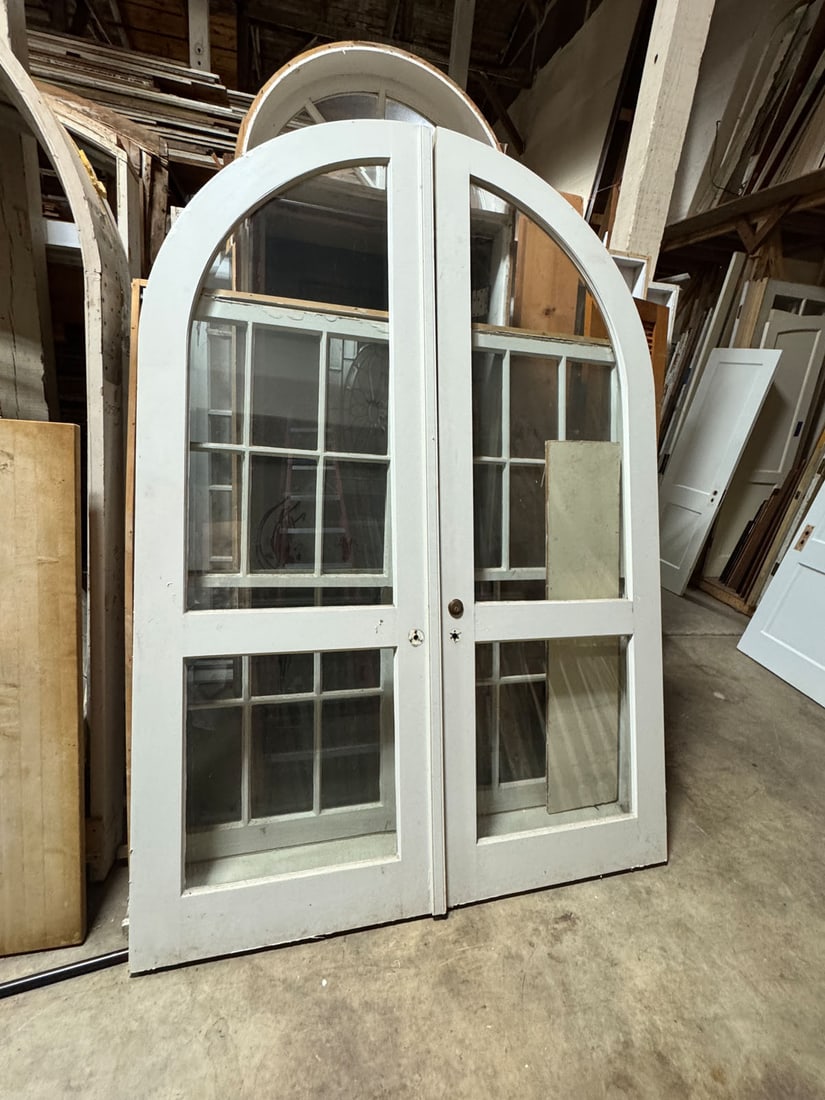 Reclaimed pair of arched topped French Doors with frame (1 of 4)