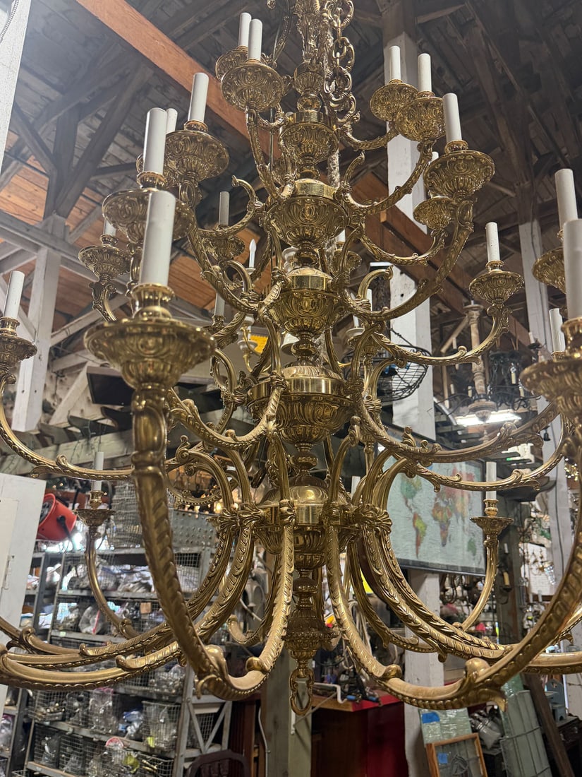 Reclaimed solid brass 33 arm chandelier - 4