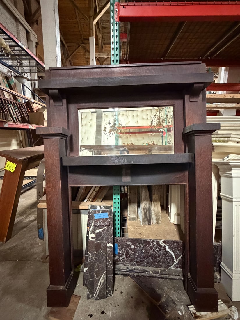 Large oak fireplace mantle with over mirror c. 1910 (1 of 7)