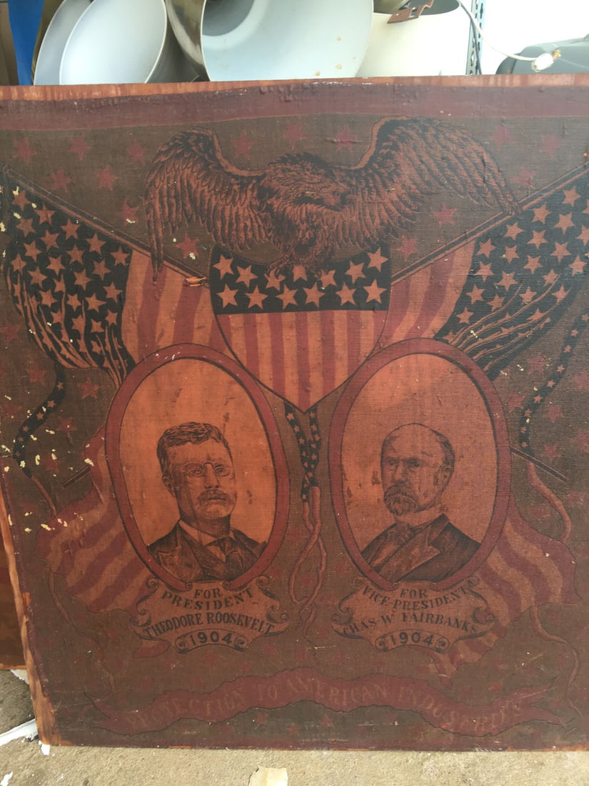 1904 Theodore Roosevelt/Charles Fairbanks campaign textile or mounted kerchief (1 of 5)