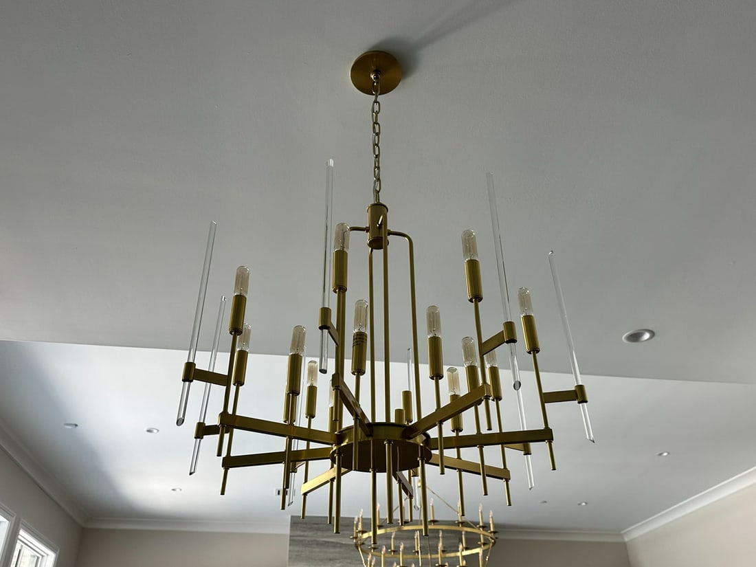 Hudson Valley "Bari" 30" Wide Aged Brass and Glass Chandelier-Like New (1 of 2)