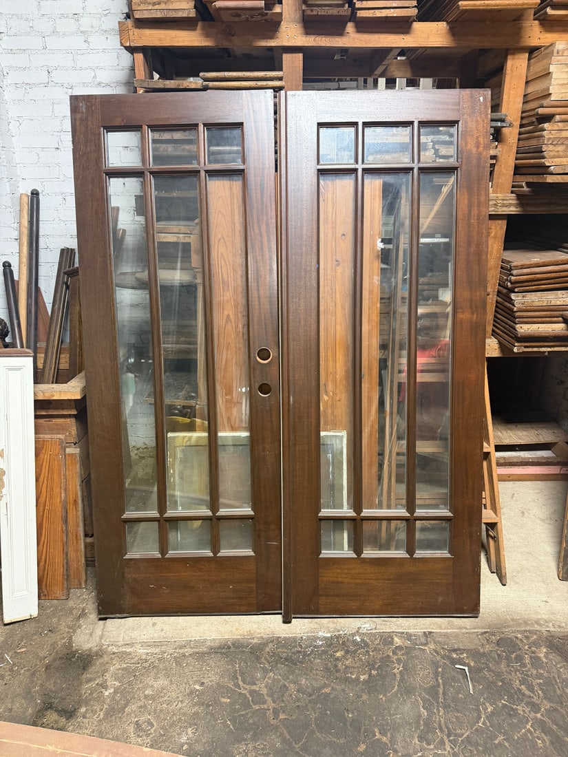 Reclaimed pair of 9-light mahogany entry doors (1 of 4)