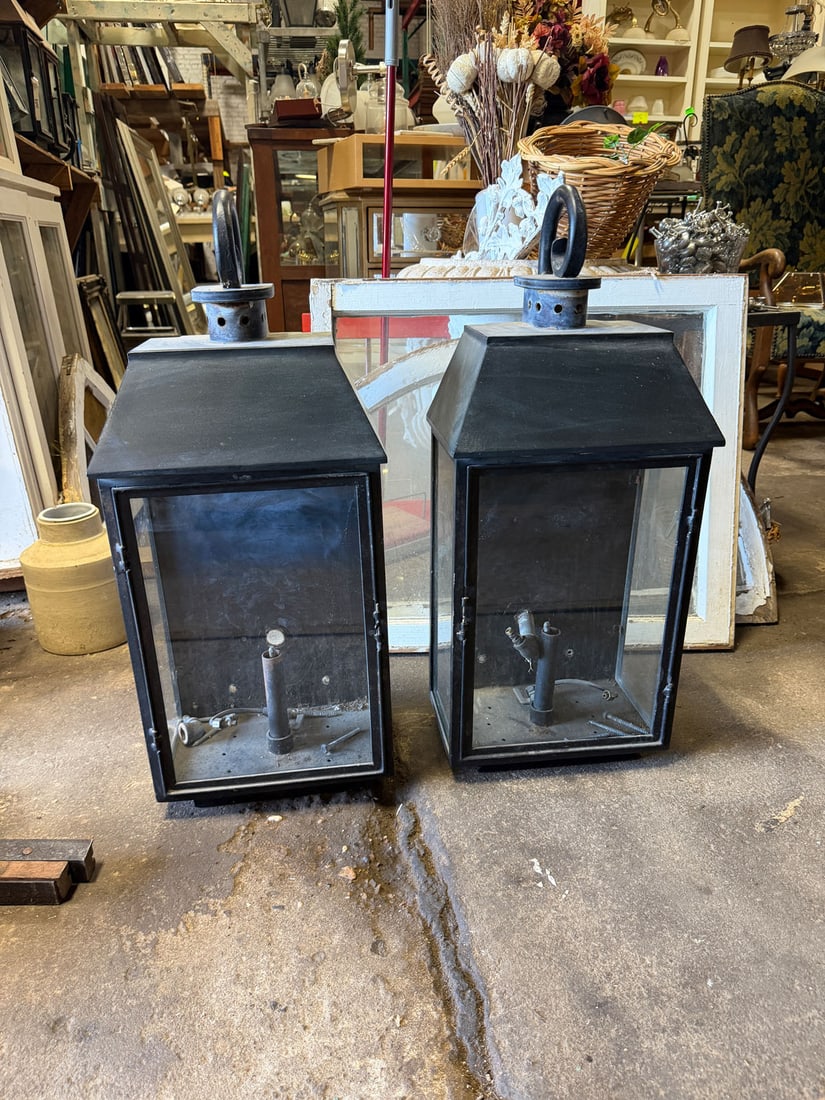 Reclaimed pair of exterior gas wall sconces-lantern style (1 of 10)