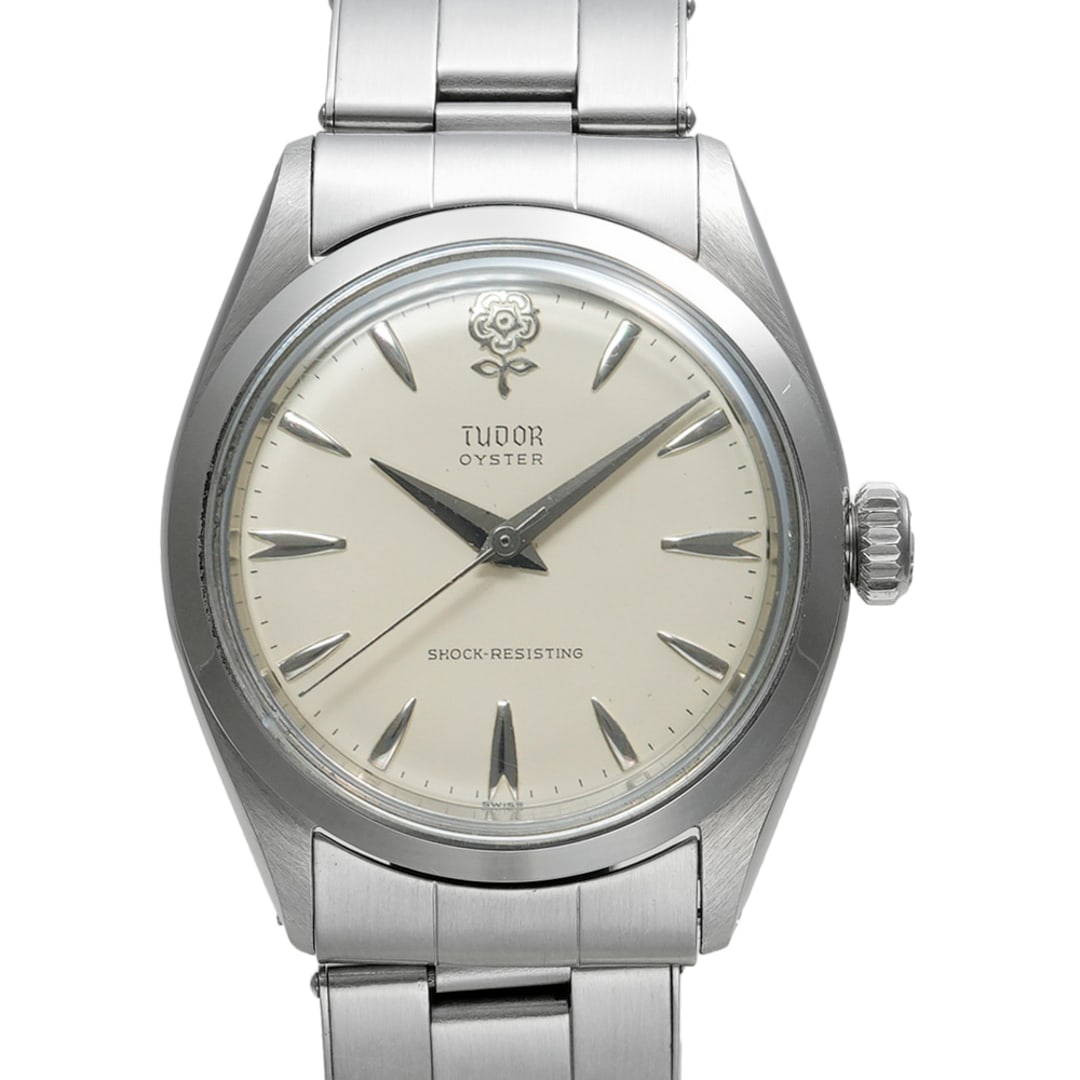 Tudor: TudorModel : Oyster Big RoseReference : 7934Diameter : 34 mmMaterial : SteelMovement : Manual winding mechanicalCondition : GoodIncluded : Watch, travel pouch, watchmaker's certificate