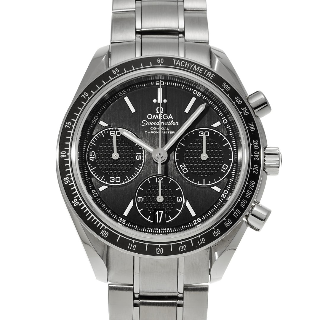 Omega: OmegaModel : Speedmaster Racing Co-AxialReference : 326.30.40.50.01.001Diameter : 40 mmMaterial : SteelMovement : Automatic mechanicalIncluded : Watch, original box, warranty card, booklet, pictogram