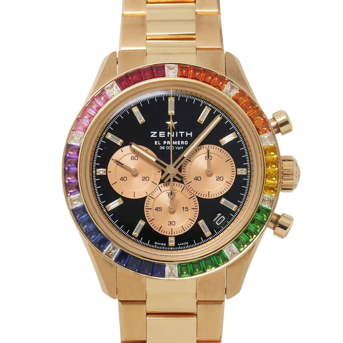 Zenith Chronomaster Sport Yoshida: ZenithModel : Chronomaster Sport YoshidaReference : 22.3103.3600/21.M3100Diameter : 41 mmMaterial : 18-carat rose goldMovement : Automatic mechanicalIncluded : Watch, original box, warranty card, manu