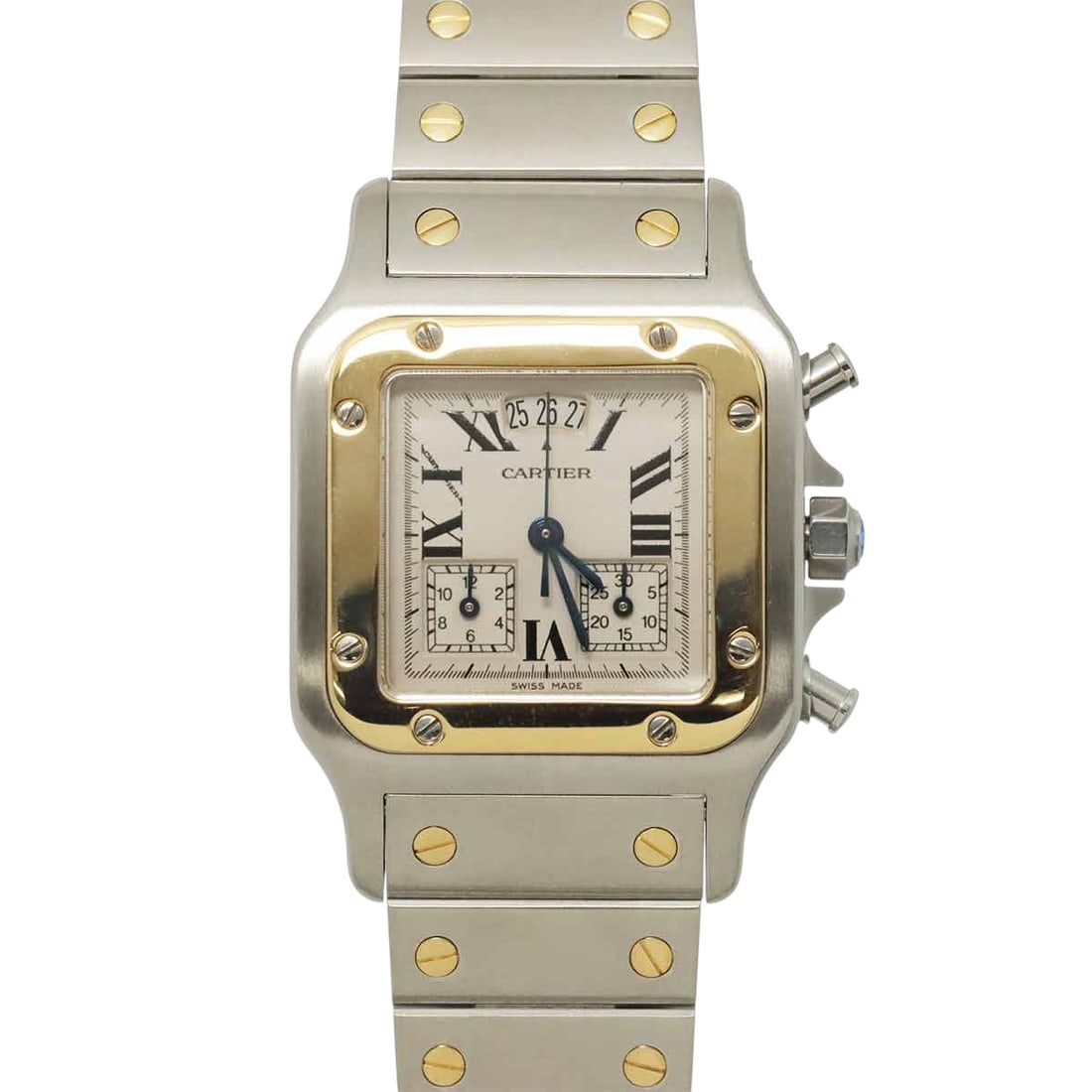 Cartier Santos Galbée LM: CartierModel : Santos Galbée LMReference : W20042C4Diameter : 29 mmMaterial : Steel and yellow goldMovement : QuartzIncluded : Watch, travel pouch, watchmaker's certificate