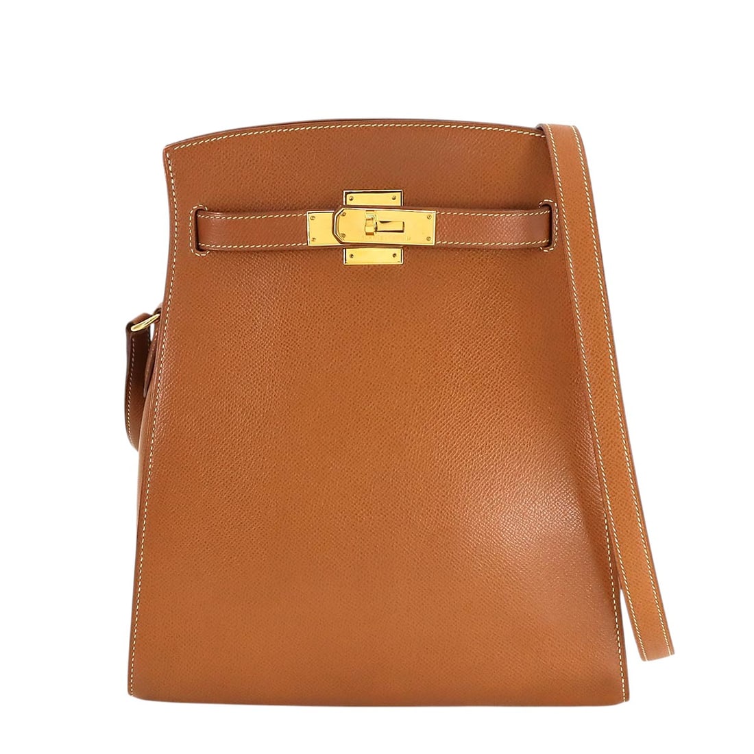 Hermès Kelly Sport MM: Brand : HermèsModel : Kelly Sport MMMaterial : Kushvel (Epsom), quincaillerie doréeColor : GoldDimensions : L19,5/25 × H28 × P10,5 cm — Shoulder strap: 87–93 cm — Weight: 645 gCondition : Ve