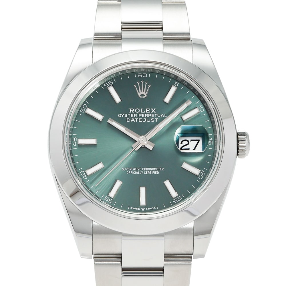 Rolex Datejust Réf. 126300 41mm — 2026: RolexModel : DatejustReference : 126300Diameter : 41mmDial : Mint GreenBracelet : OysterBezel : SmoothCase : SteelMovement : Automatic self-winding mechanicalCondition : Near NewEra : 2026Included Ite