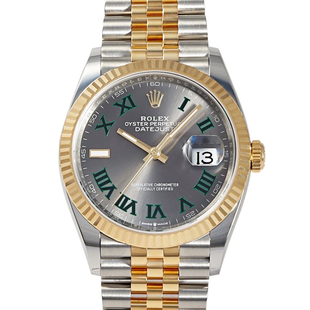 Rolex Datejust Réf. 126233 36mm — 2026: RolexModel : DatejustReference : 126233Diameter : 36mmDial : WimbledonBracelet : Jubilée Yellow Gold & SteelBezel : Cannelée Or JauneCase : SteelMovement : Automatic self-winding mechanicalCondition