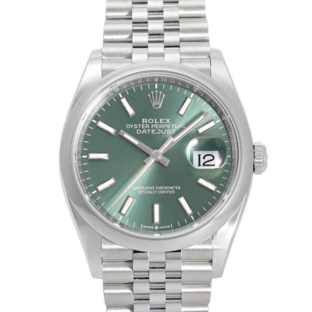 Rolex Datejust Réf. 126200 36mm — 2026: RolexModel : DatejustReference : 126200Diameter : 36mmDial : Mint GreenBracelet : JubileeBezel : SmoothCase : SteelMovement : Automatic self-winding mechanicalCondition : Near NewEra : 2026Included It