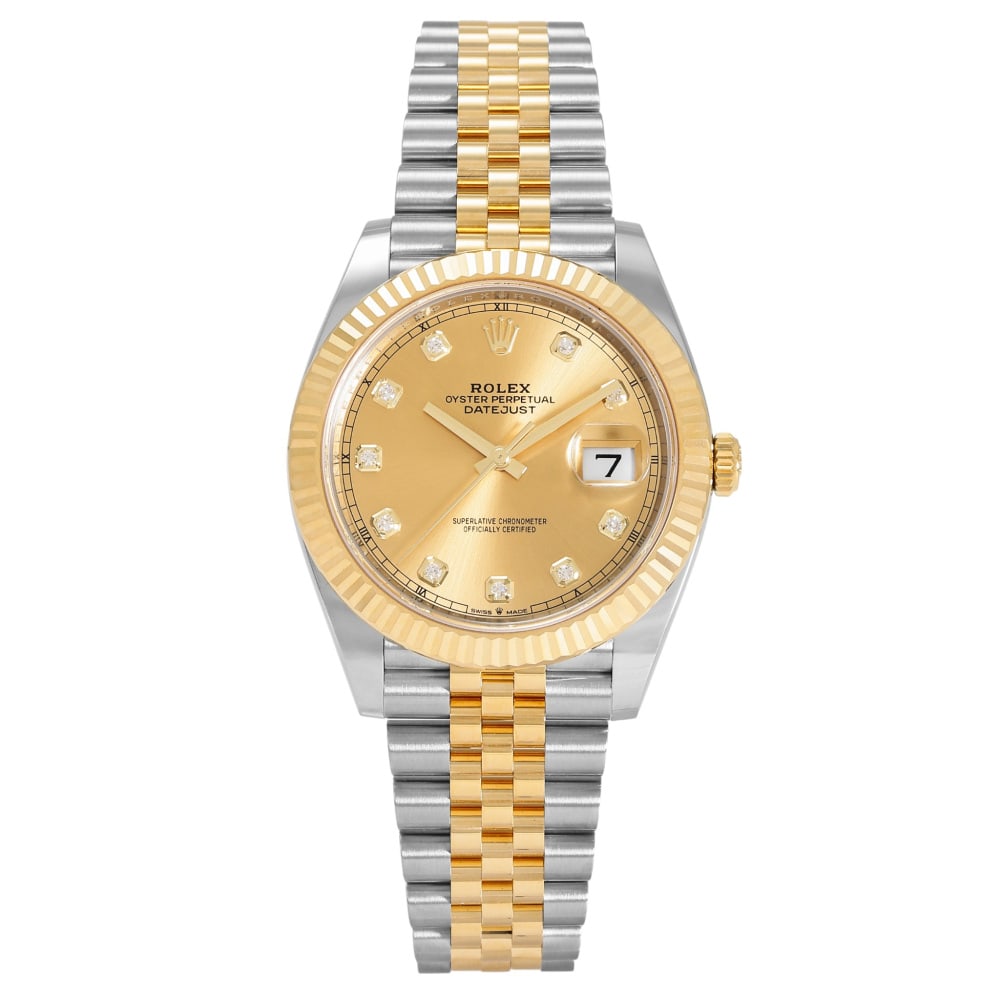 Rolex Datejust Réf. 126333 41mm — 2026: RolexModel : DatejustReference : 126333Diameter : 41mmDial : Champagne / DiamantsBracelet : Jubilée Yellow Gold & SteelBezel : Yellow GoldCase : SteelMovement : Automatic self-winding mechanicalCondi