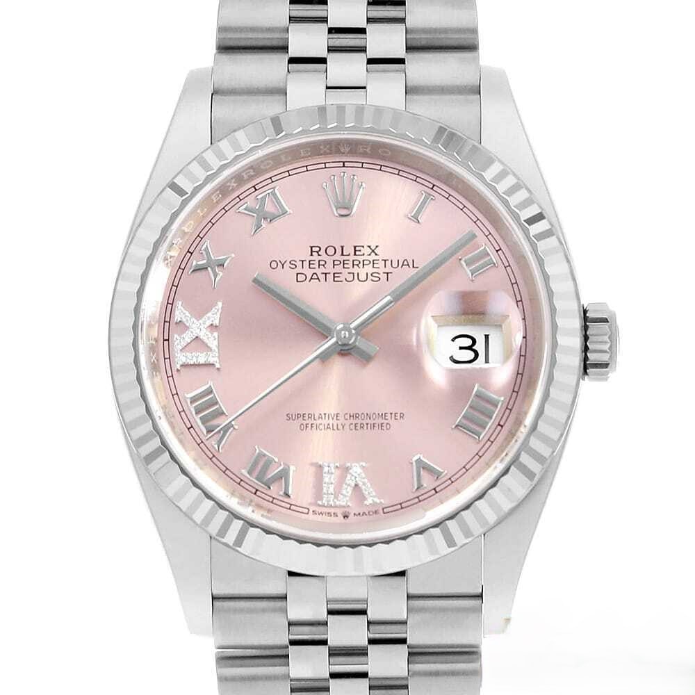 Rolex Datejust Réf. 126234 36mm — 2026: RolexModel : DatejustReference : 126234Diameter : 36mmDial : Rose / DiamantsBracelet : JubileeBezel : Cannelée Or BlancCase : SteelMovement : Automatic self-winding mechanicalCondition : Near NewEra