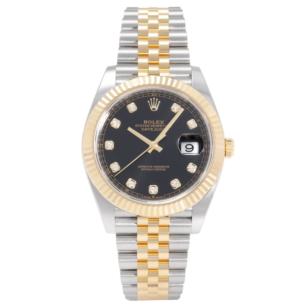 Rolex Datejust Réf. 126333 41mm — 2026: RolexModel : DatejustReference : 126333Diameter : 41mmDial : Noir / DiamantsBracelet : Jubilée Steel & Yellow GoldBezel : Cannelé Or JauneCase : SteelMovement : Automatic self-winding mechanicalCond
