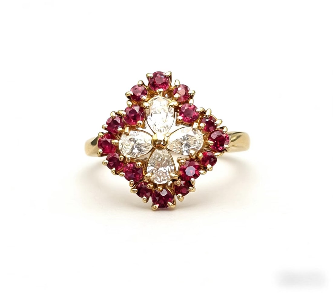 Mikimoto Ruby Diamond Ring: Type: RingMetal: 18K Yellow GoldWeight:4.5 gramsDiamond:0.66 ctRuby:0.98 ctSize: 6(US)Condition: Pre-OwnedSigned By: Mikimoto