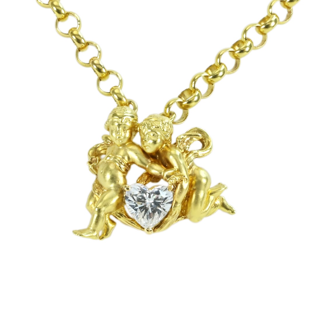 18K Angel Diamond Necklace: Type: NecklaceMetal: 18K Yellow GoldWeight:27.8 gramsDiamond:1.196ctCondition: Pre-OwnedSigned By: N/A