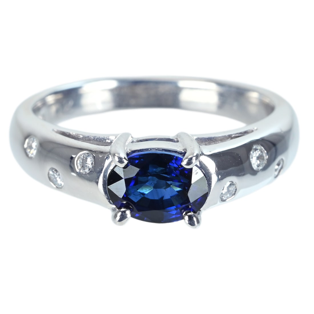 Pt900 Sapphire Diamond Ring: Type: Ring Metal: PlatinumWeight:5.8gramsSapphire:1.02ctDiamond:0.10ctSize:5 (US)Condition: Pre-OwnedSigned By: N/A