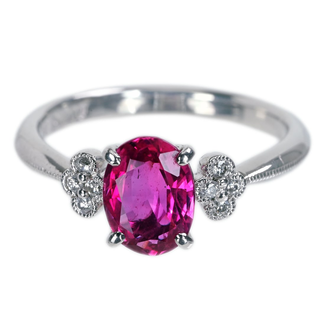 Pt900 Ruby Ring: Type: Ring Metal: PlatinumWeight:4.2gramsRuby:1.26ctDiamond:0.09ctSize:6 (US)Condition: Pre-OwnedSigned By: N/A