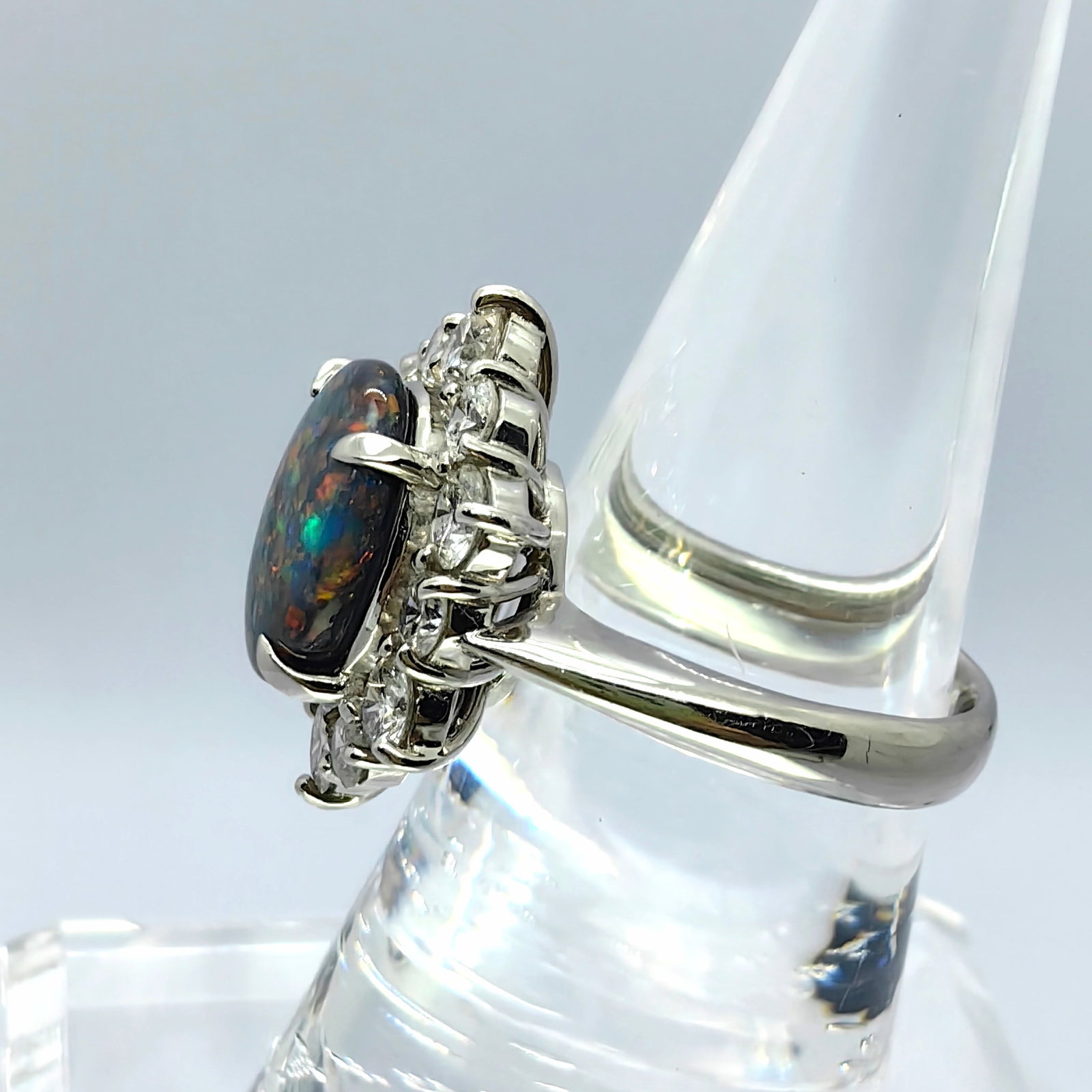 Pt900 Black Opal Diamond Ring - 3