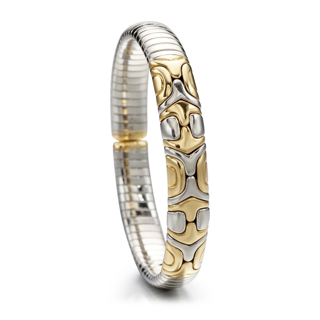 BVLGARI BULAGRI Alveare Bangle SS/750: Type: Bangle Material:K18/SS Model No.: N/A Sizs:N/A Signed By:BVLGARI
