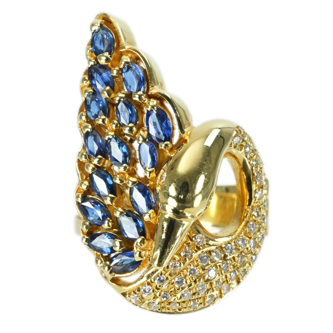 K18 Sapphire Diamond Ring: Type: Ring Metal:18K Yellow Gold Sapphire:2.11ct Diamond:0.35ct Size:7.5(US) Signed By: N/A