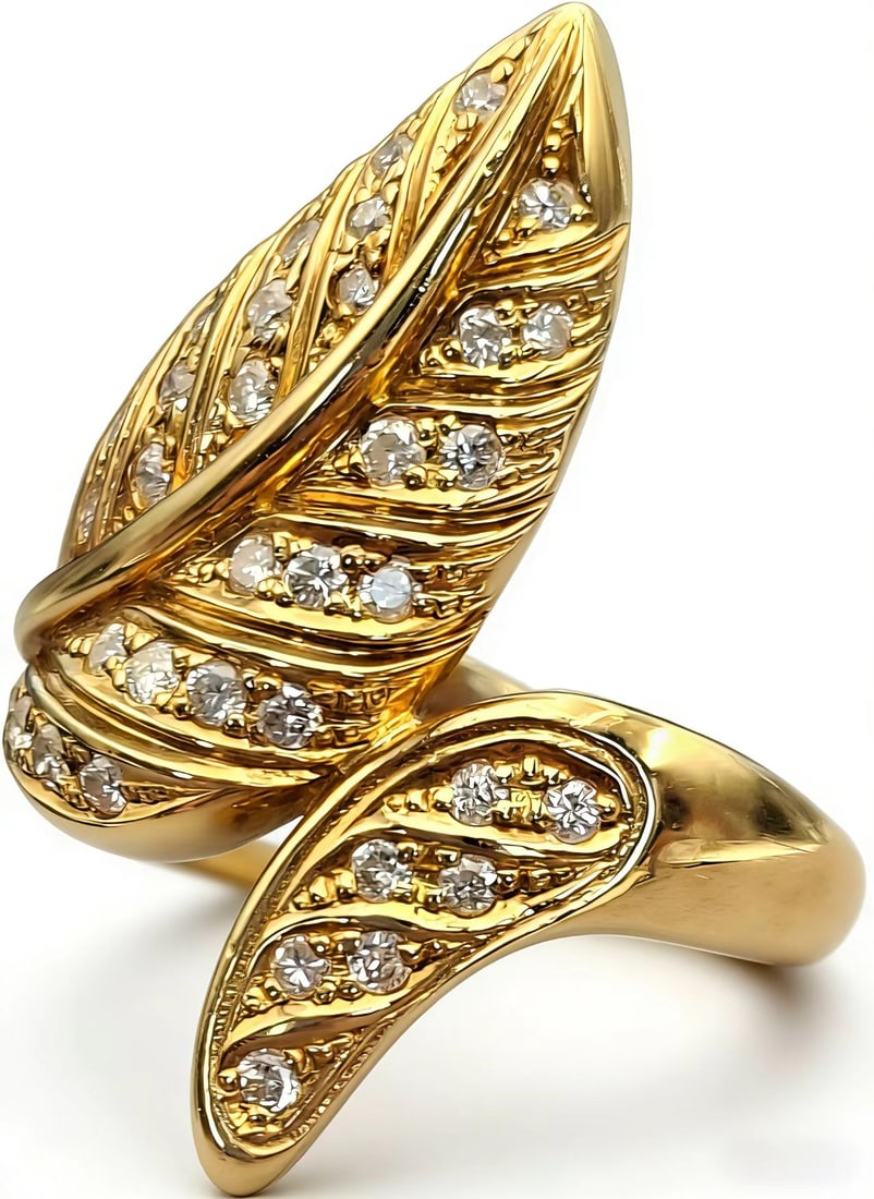 18K Diamond Leaves Ring - 2