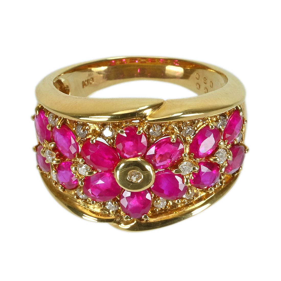 18K Ruby Diamond Ring: Type: Ring Metal:18K Yellow Gold Ruby:3.00ct Diamond:0.30ct Size:7(US) Signed By: N/A