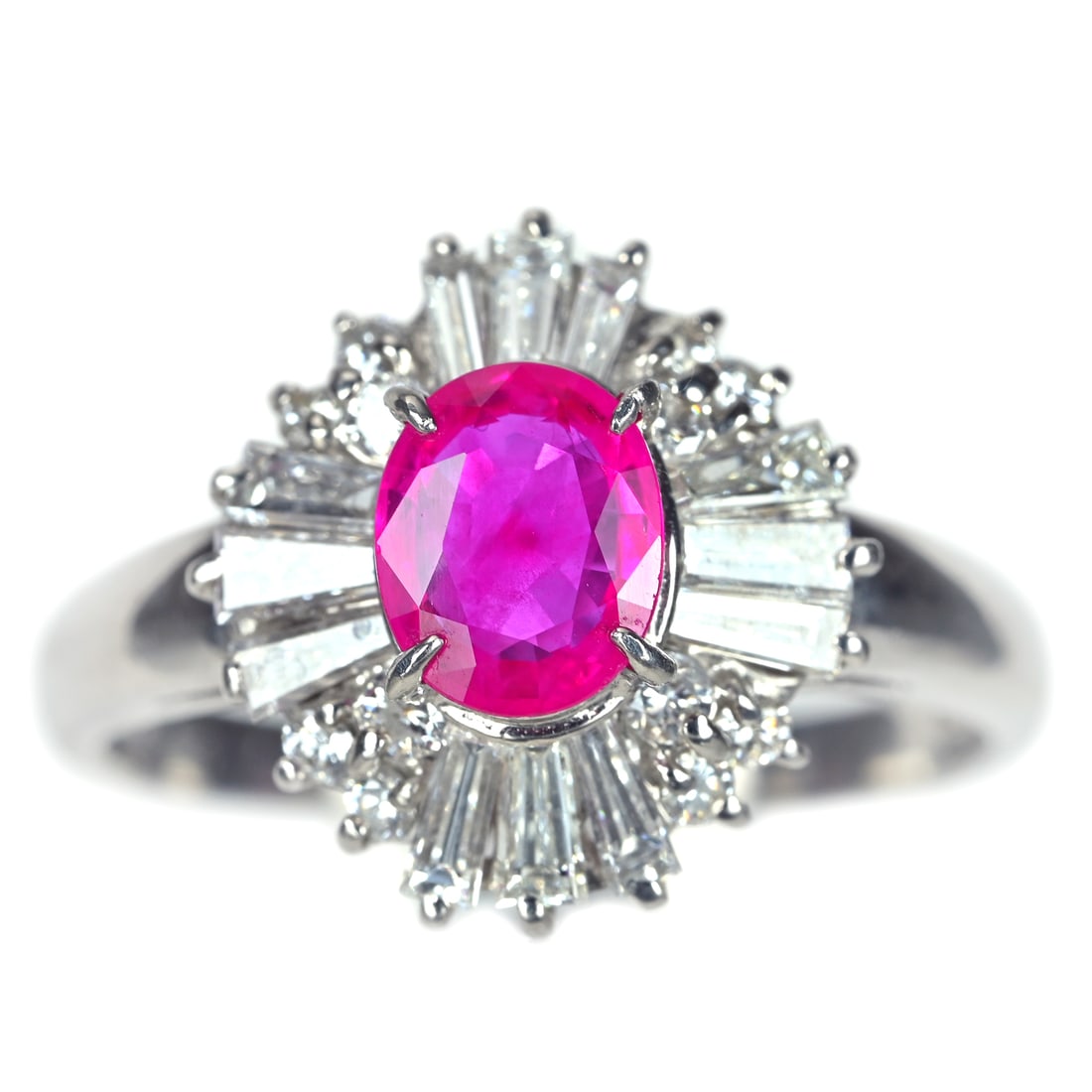 Pt850 Ruby Diamond Ring: Type: Ring Metal:Platinum Ruby:0.90ct Diamond:0.84ct Size:7.5(US) Signed By: N/A