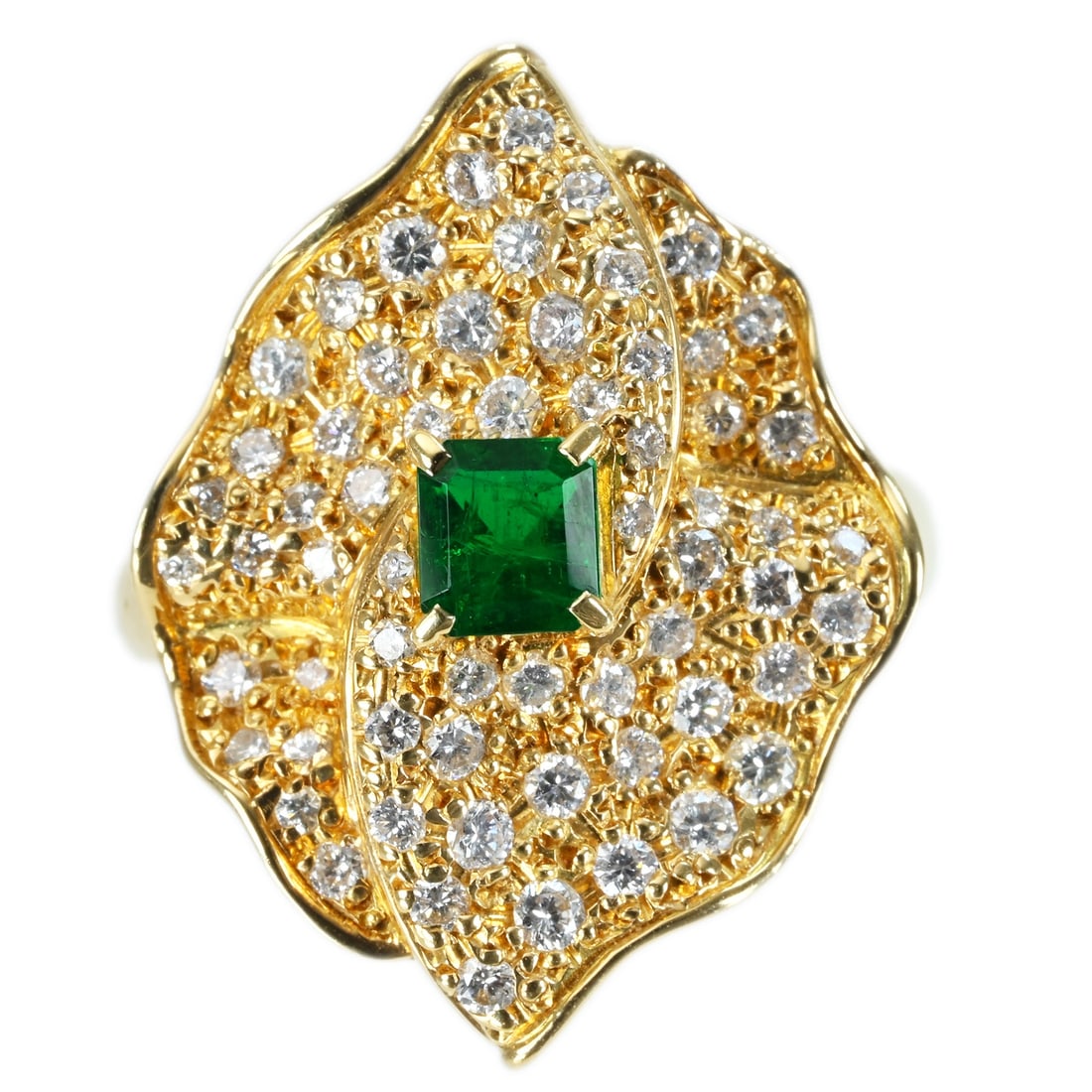 TASAKI K18 Emerald Diamond Ring: Type: Ring Metal:18K Yellow Gold Emerald :0.39ct Diamond:0.71ct Size:5.5(US) Signed By: N/A