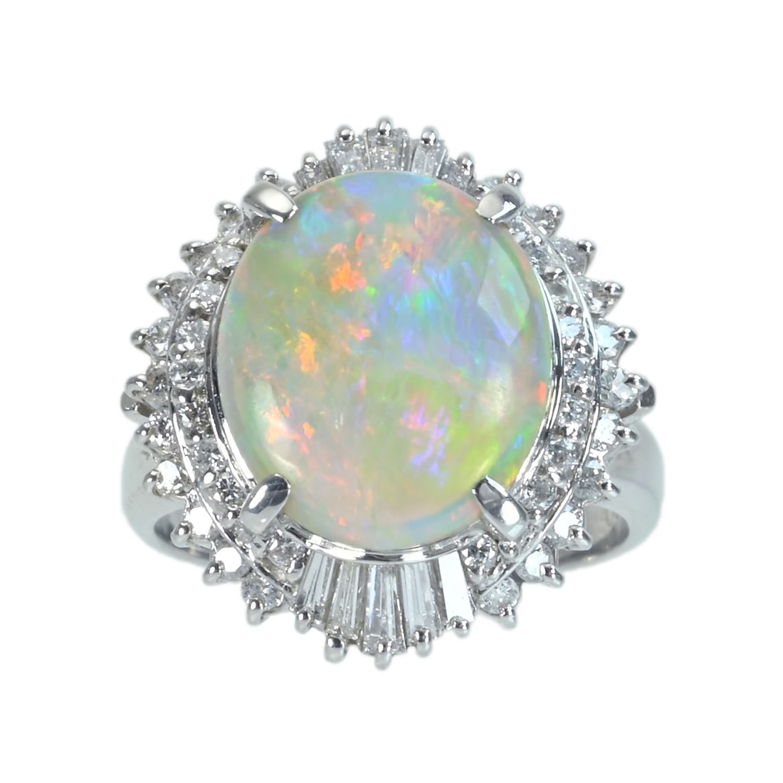 Pt900 Opal Diamond Ring: Type: Ring Metal:Platinum Opal:2.89ct Diamond:0.63ct Size:5(US) Signed By: N/A