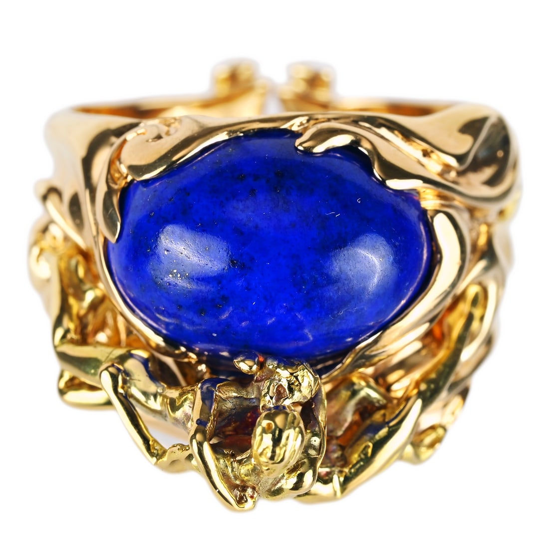 K18 Lapis Lazuli Ring - Figurative Design: Type: Ring Metal:18K Yellow Gold Size:6.5(US) Signed By: N/A