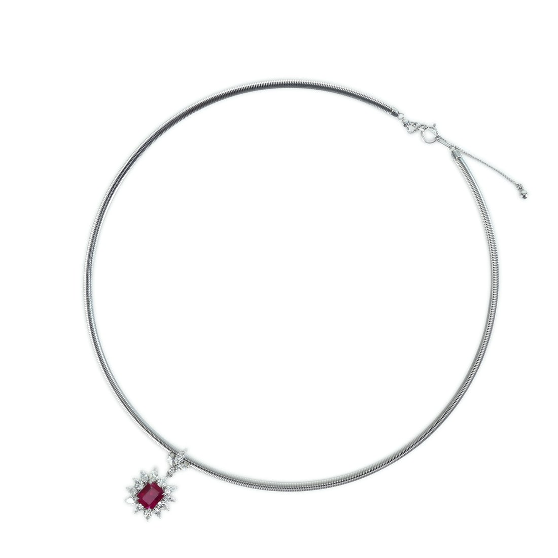 Pt850/Pt900 Burma NH VVR Ruby Diamond Pendant Necklace (1 of 2)