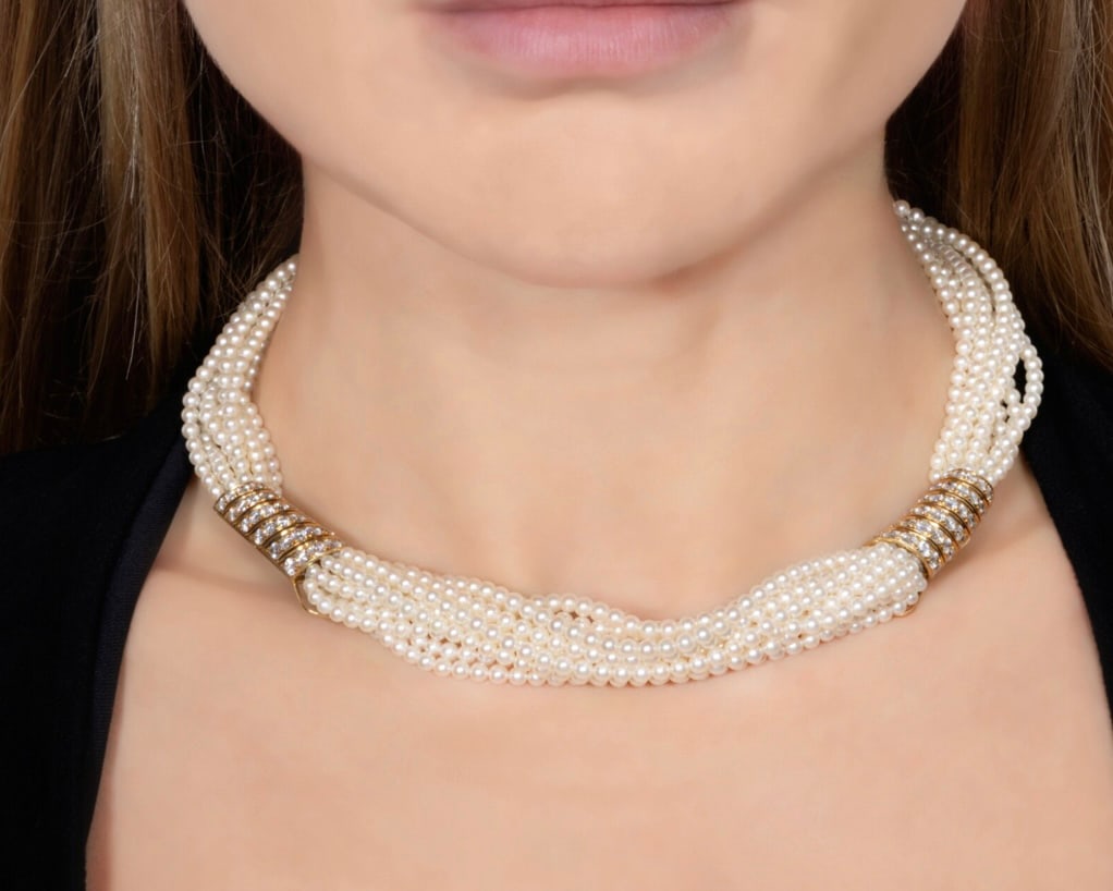 CARTIER K18 Akoya Pearl Diamond Necklace: Brand:CARTIER Type: Necklace Material:K18 Model No.: N/A Sizs:N/A Accessories:N/A