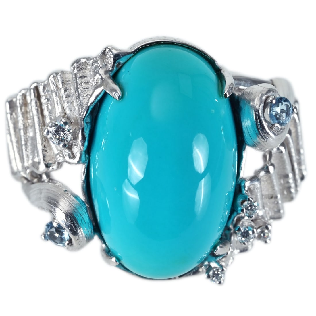 K18WG TURQUOISE RING: Type:RING Diamond:0.09ct TURQUOISE:22.45ct Metal:18K Size:10(US) Accessories:N/A