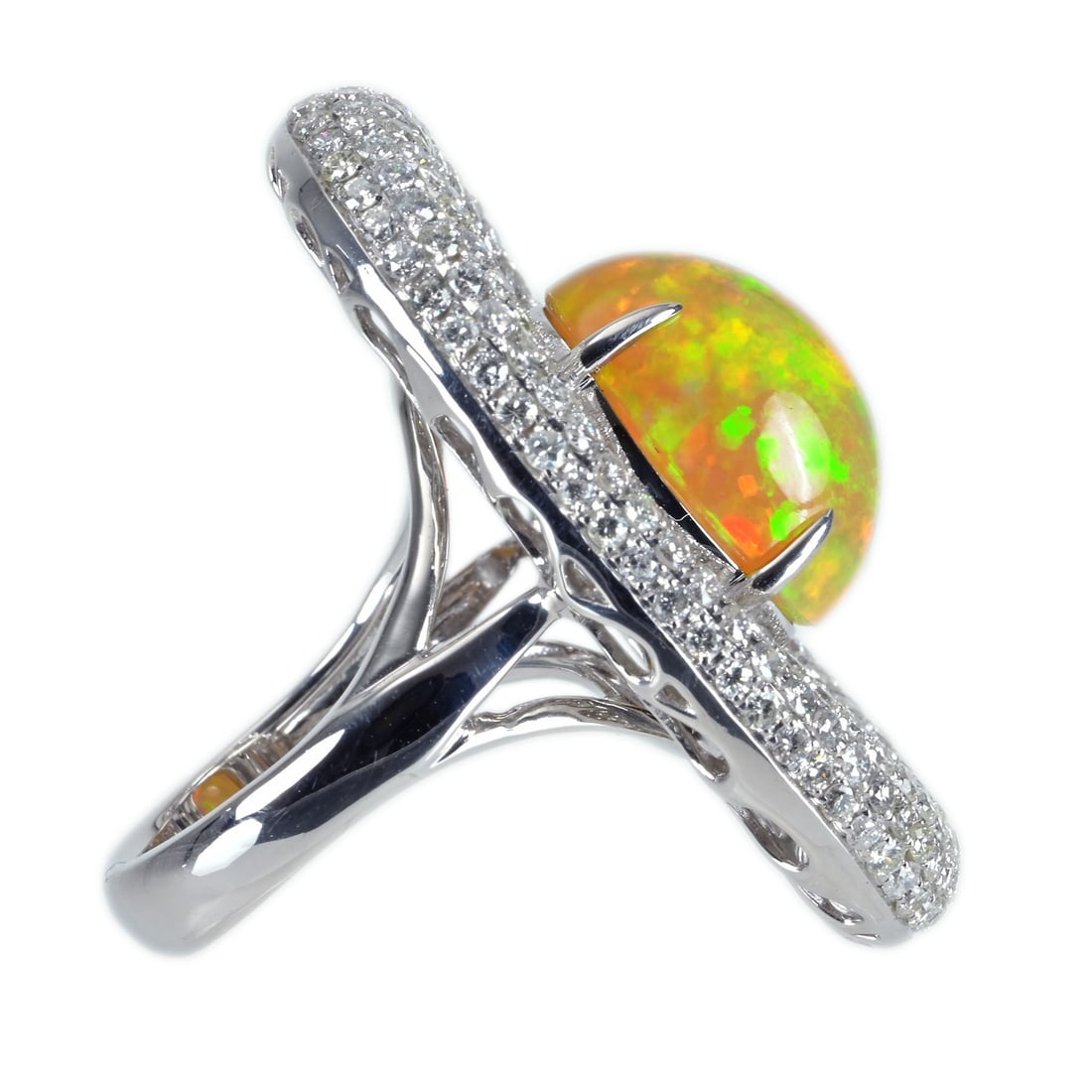 K18WG MEXICO OPAL RING: Type:RING Item Name:K18WG MEXICO OPAL RING Diamond:3.68ct OPAL:6.85 Metal:18K Size:6.25 Accessories:N/A