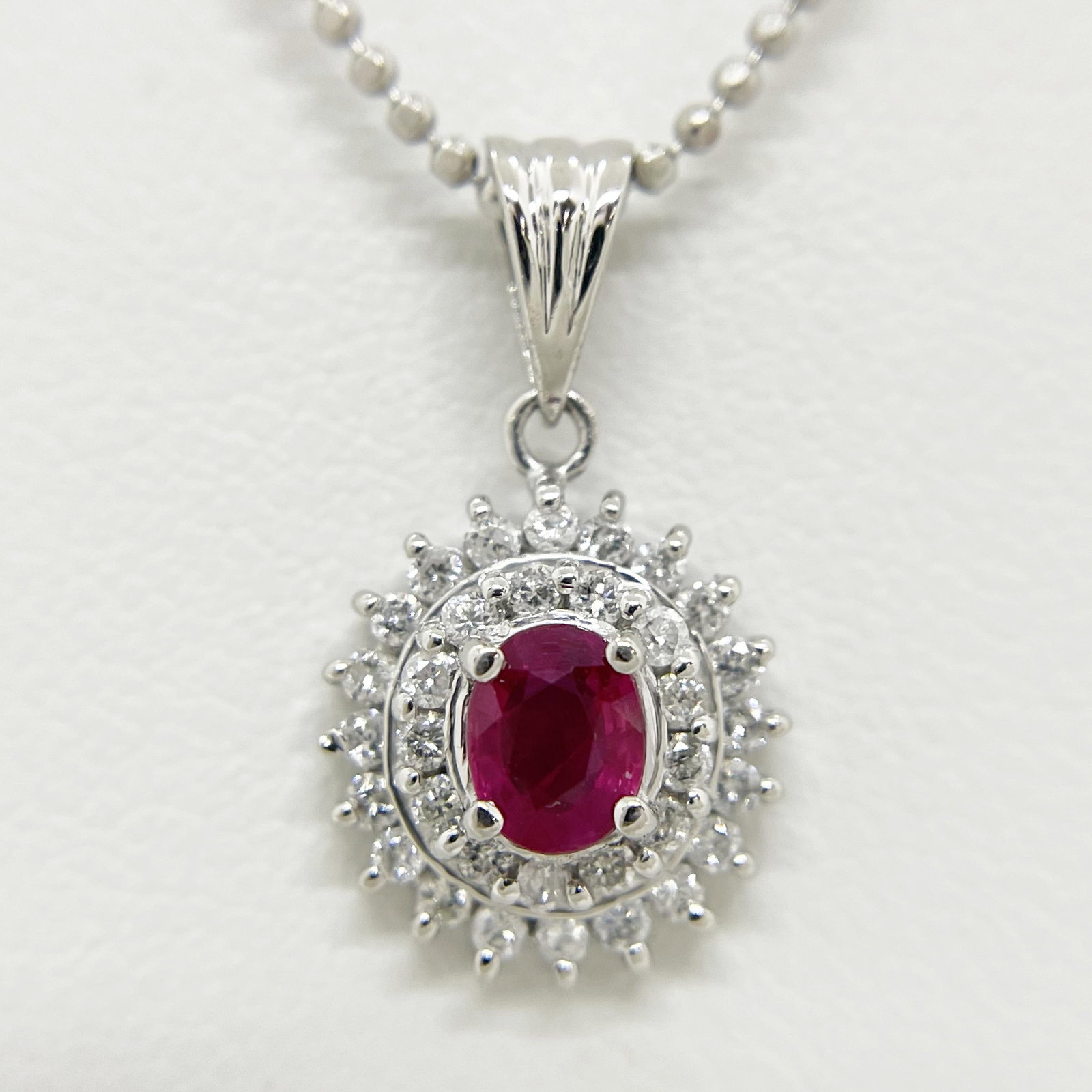 Pt900/Pt850 Ruby Diamond Necklace - 2