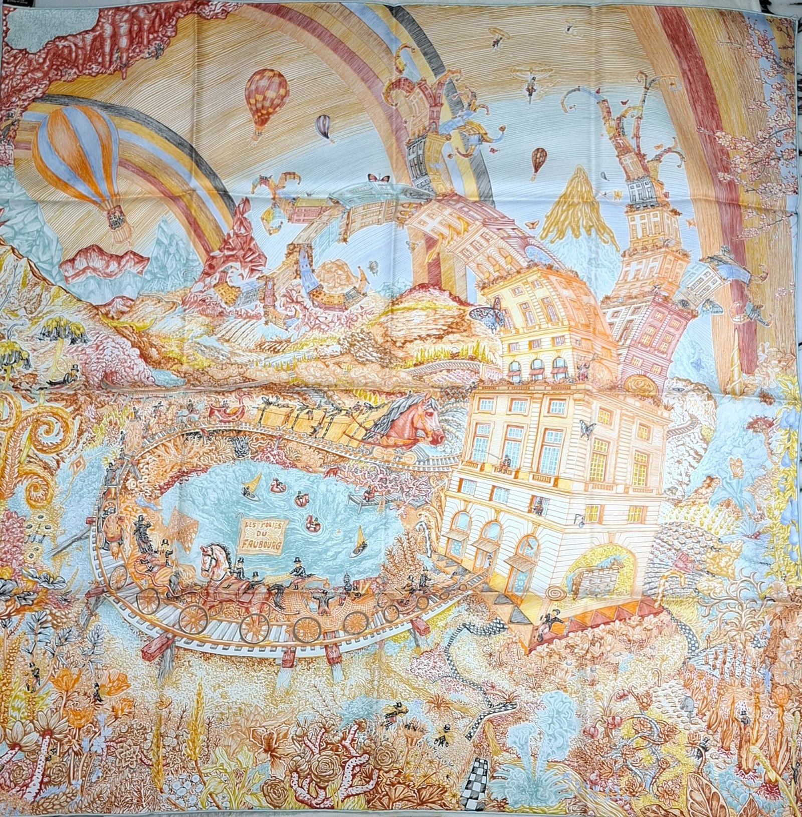 HERMES Les Folies du Faubourg Silk Scarf 90: Item Name:Hermes Les Folies du Faubourg Silk Scarf 90 Brand:Hermes Model No.:H004147S 03 Sizs:88.5cm*88.5cm Material:Silk Accessories:Box