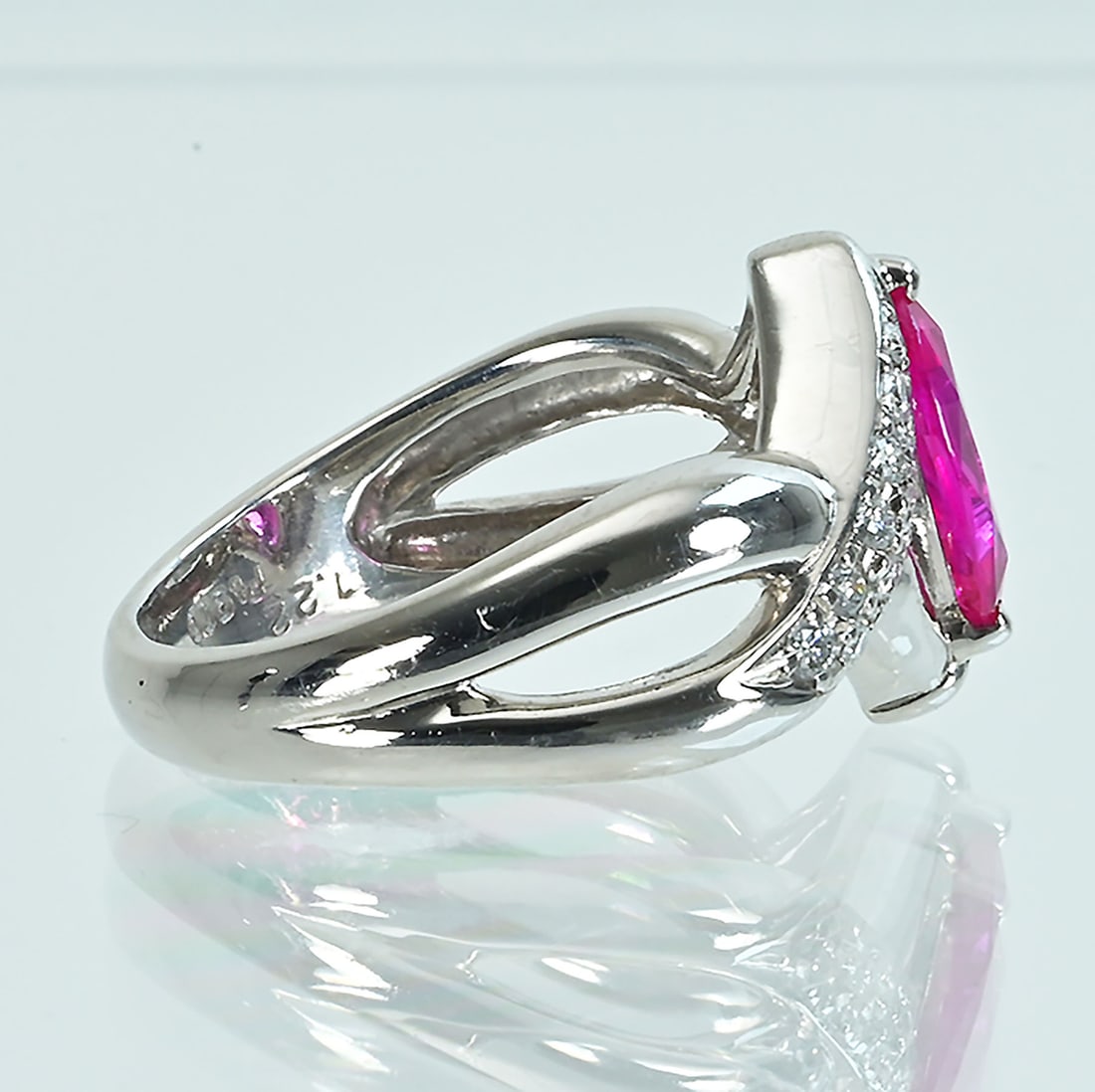 Pt900 Ruby Diamond Ring - 4