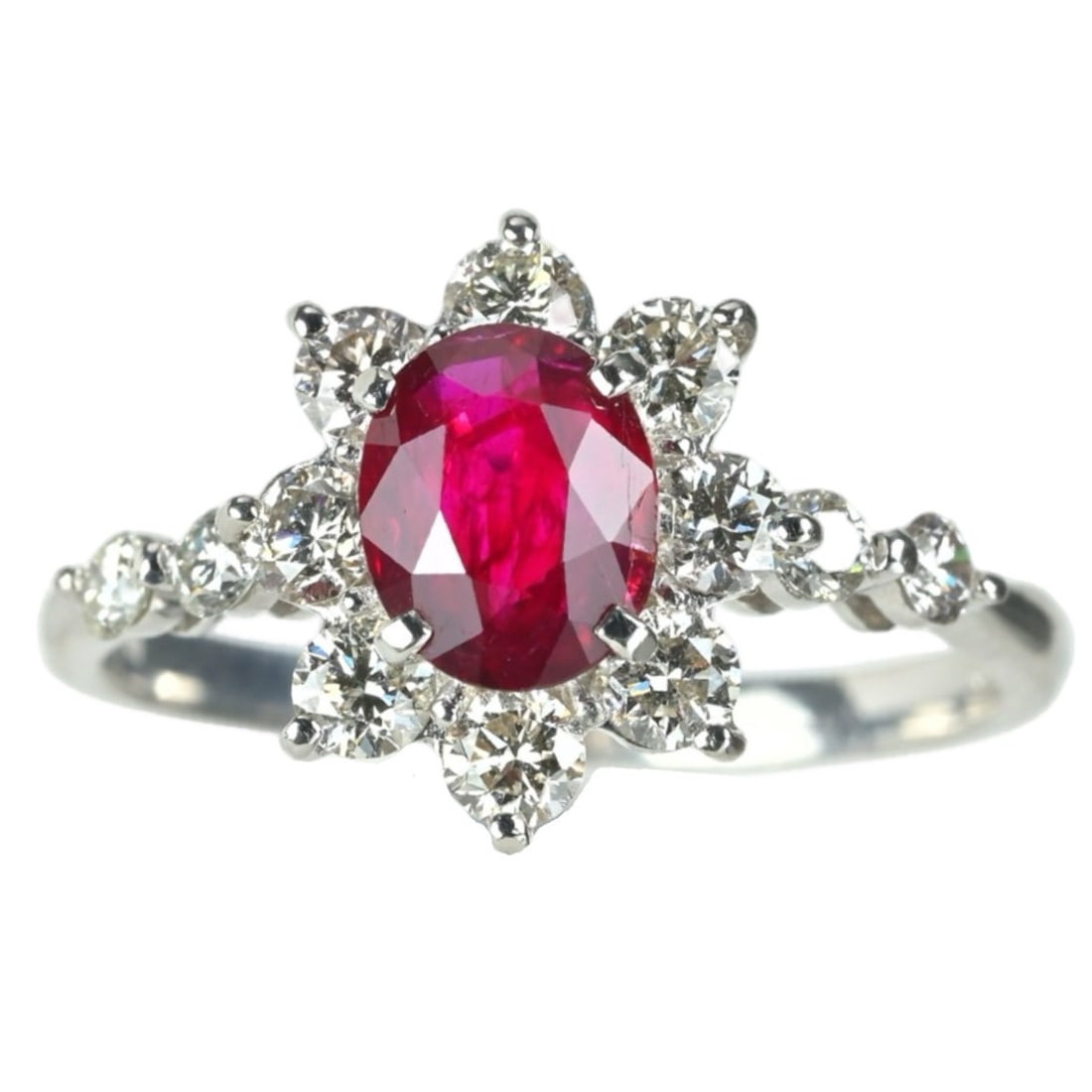 Pt900 Ruby Diamond Ring: Type: Ring Metal:Platinum Ruby:1.055ct Diamond:0.73ct Size:7(US) Signed By: N/A