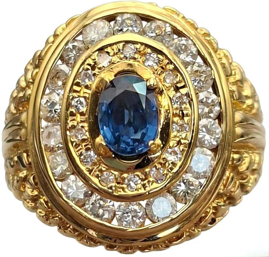 18K Sapphire Diamond Ring: Type: Ring Metal: 18K Yellow Gold Diamond:0.67ct Sapphire:0.93ct Size: 9(US) Signed By: N/A