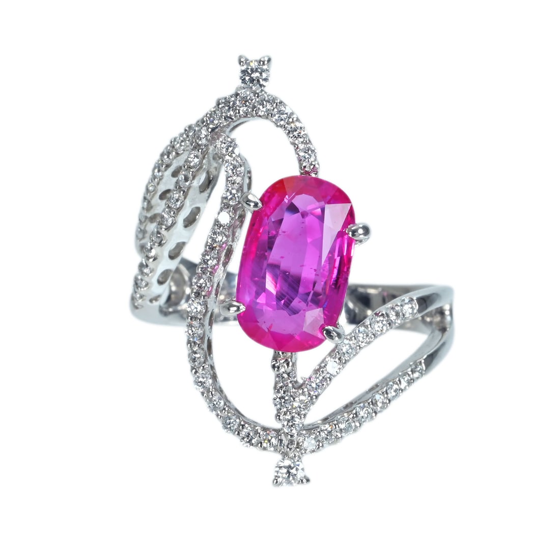 Pt900 Mozambique Purplish Pink Sapphire Diamond Ring (1 of 5)