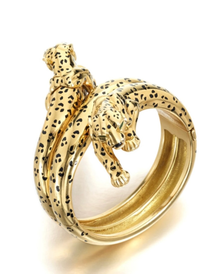 CARTIER K18 Panthere Onyx Enamel Emerald Bangle (1 of 5)