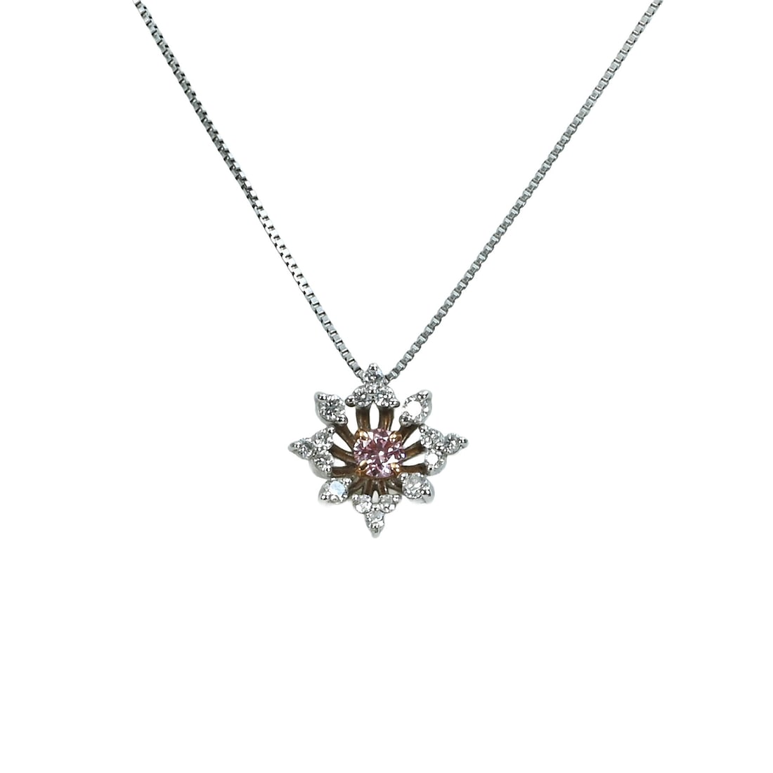Pt850/K18/Pt900 Pink Diamond Necklace: Type: Necklace Metal:K18 White Gold/Platinum Pink Diamond:0.093ct Diamond:0.13ct Size:45cm Signed By:N/A