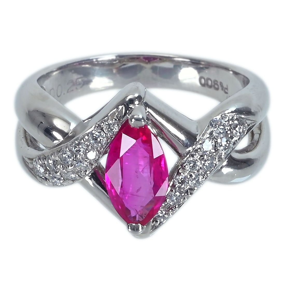 Pt900 Ruby Diamond Ring: Type: Ring Metal:Platinum Ruby:1.22ct Diamond:0.25ct Size:7.5(US) Signed By: N/A