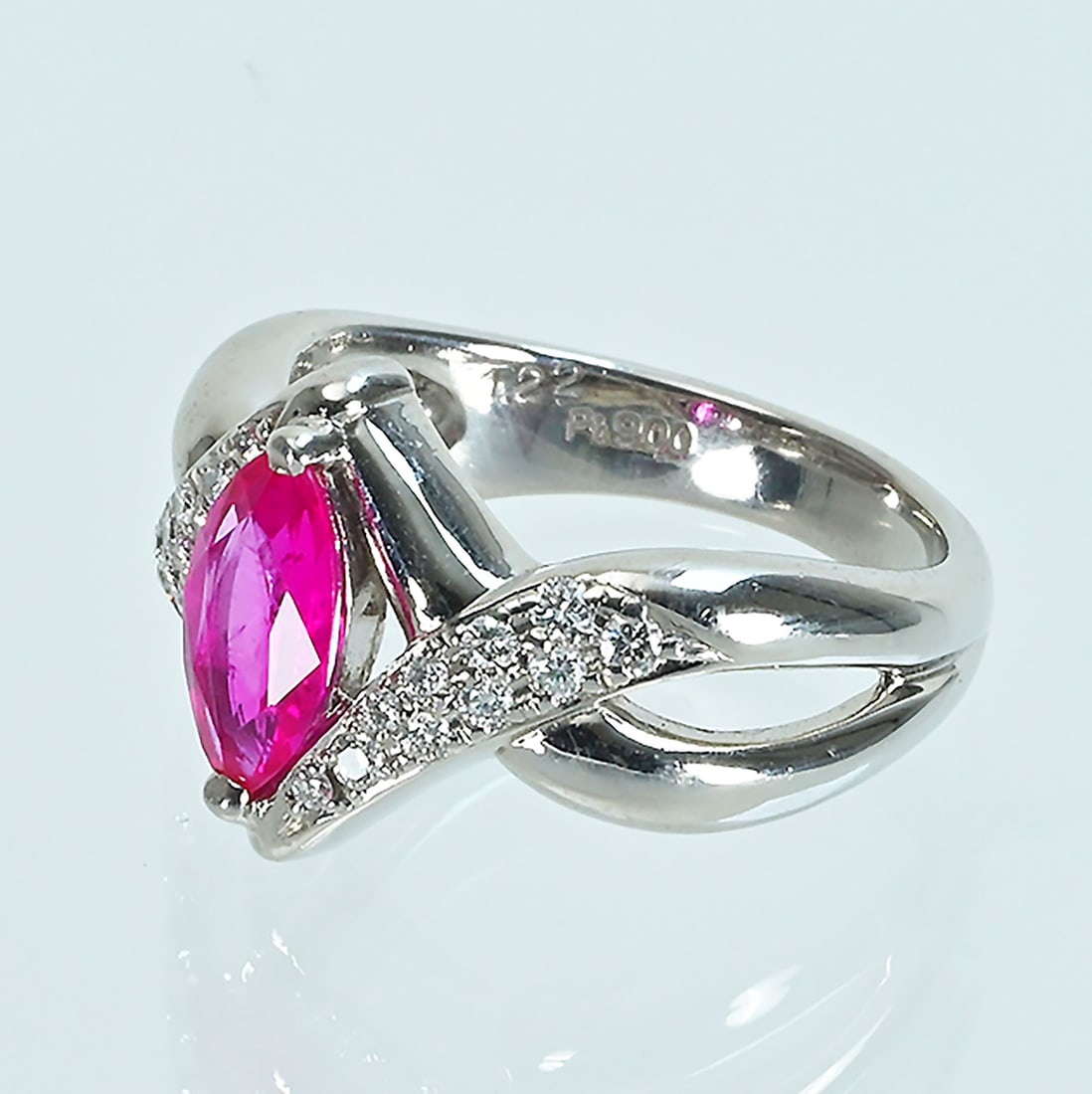 Pt900 Ruby Diamond Ring - 2
