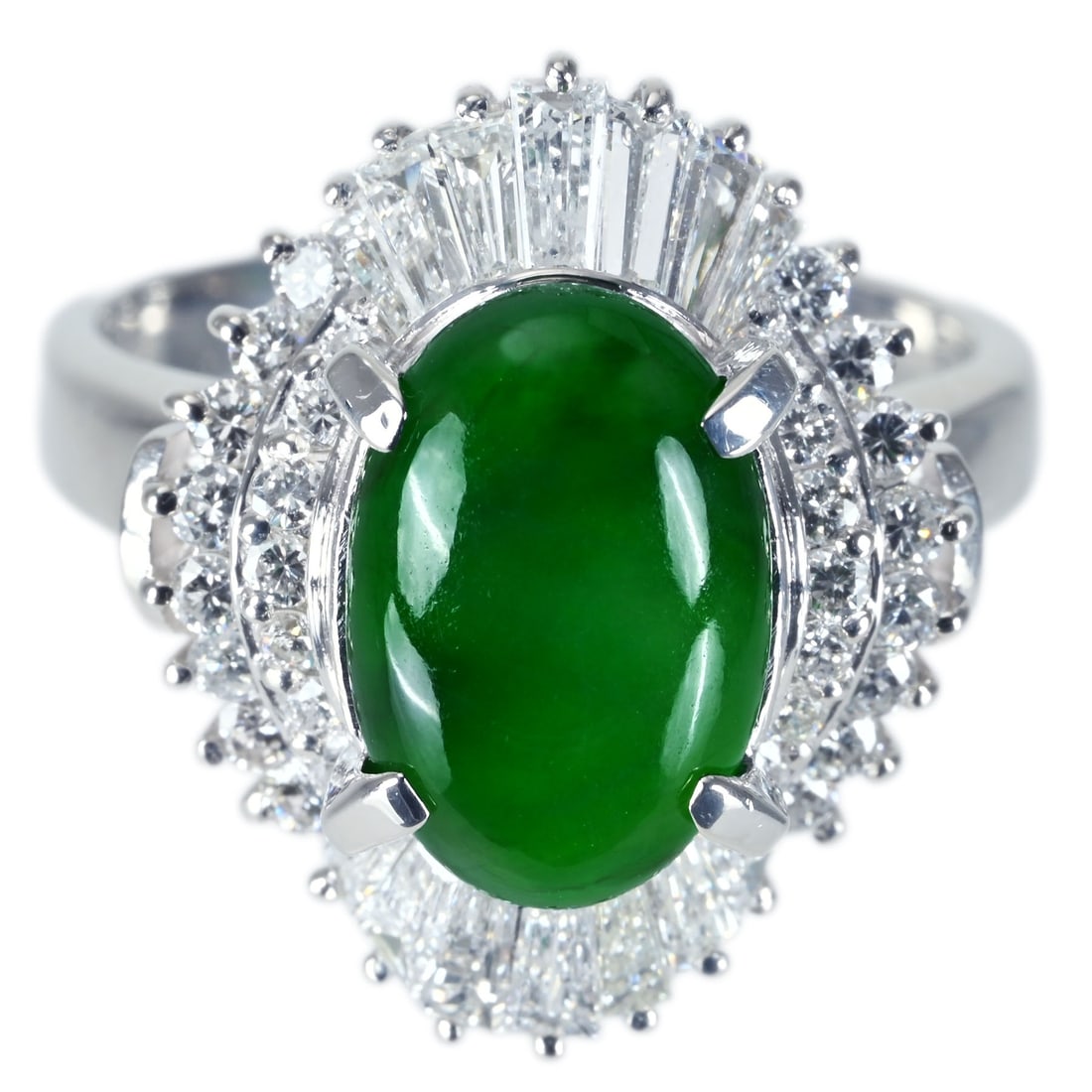 PT900 JADEITE RING: Type:RING Diamond:1.17ct JADEITE:3.45ct Metal:PT900 Size:6.75(US) Signed By: N/A Accessories:N/A