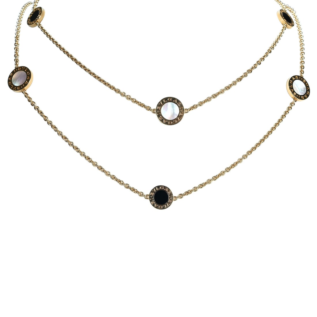BVLGARI K18YG ONYX/SHELL NECKLACE: Type:NECKLACE Item Name:BVLGARI K18YG ONYX/SHELL NECKLACE Brand:BVLGARI Metal:18K Size:92CM Accessories:N/A