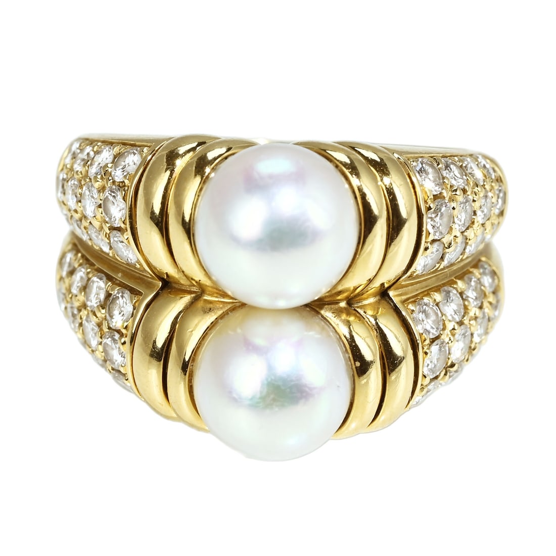 K18 BVLGARI PASSO DOPPIO PEARL RING: Type:RING Item Name:K18 BVLGARI PASSO DOPPIO PEARL RING Brand:BVLGARI Metal:18K Material:?? Size:6(US) Accessories:N/A